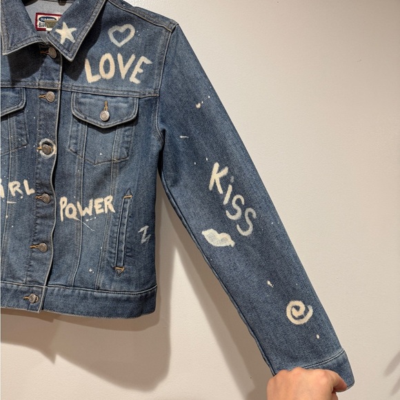 VTG Y2K Old Navy Denim Jacket DIY Design Sz M Medium Womens Hippie Casual Unique - Picture 6 of 11